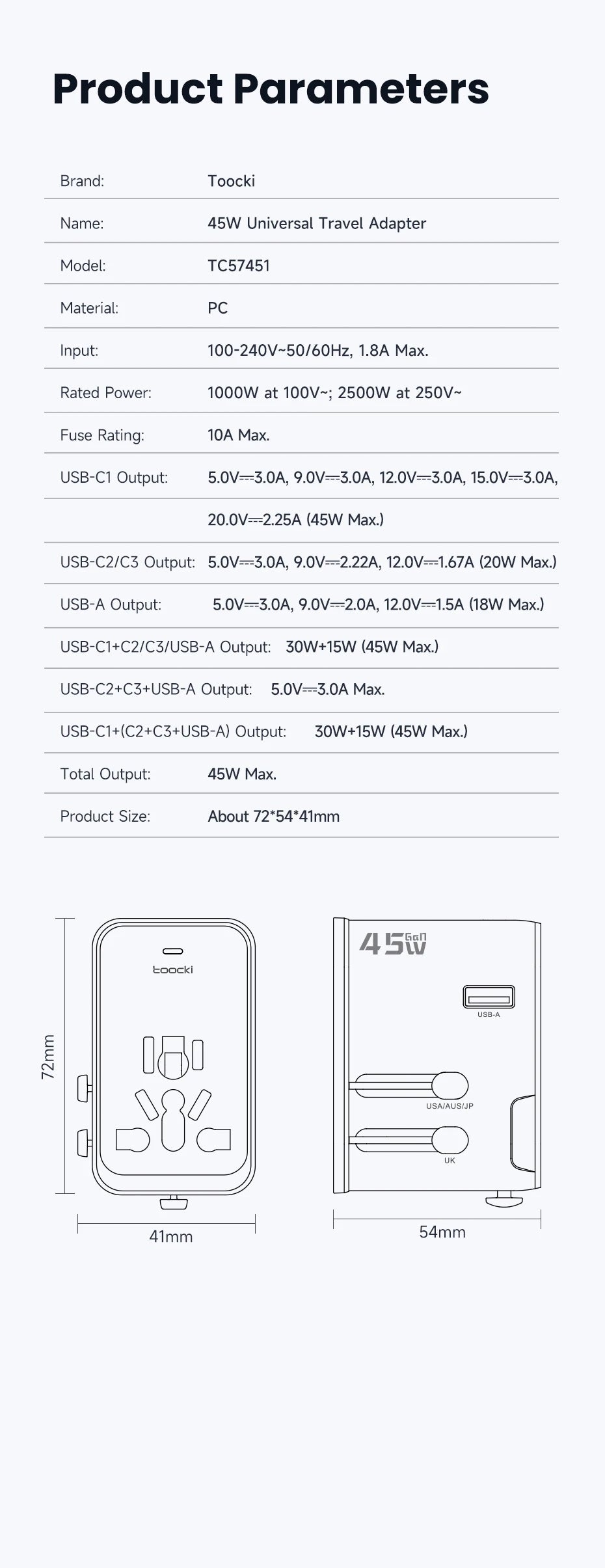 Premium 45W GaN Universal Travel Adapter