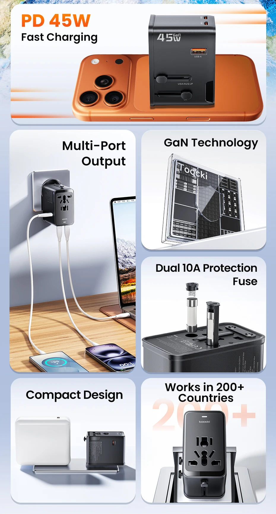 Premium 45W GaN Universal Travel Adapter