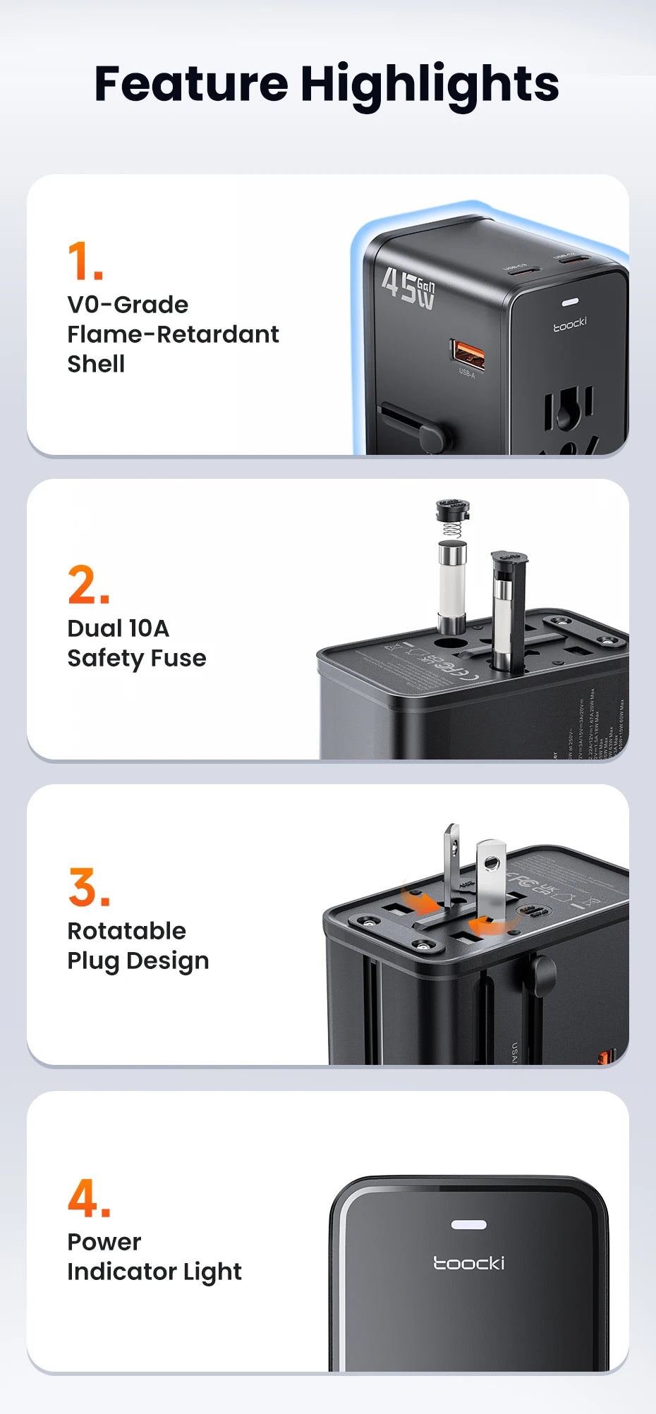 Premium 45W GaN Universal Travel Adapter