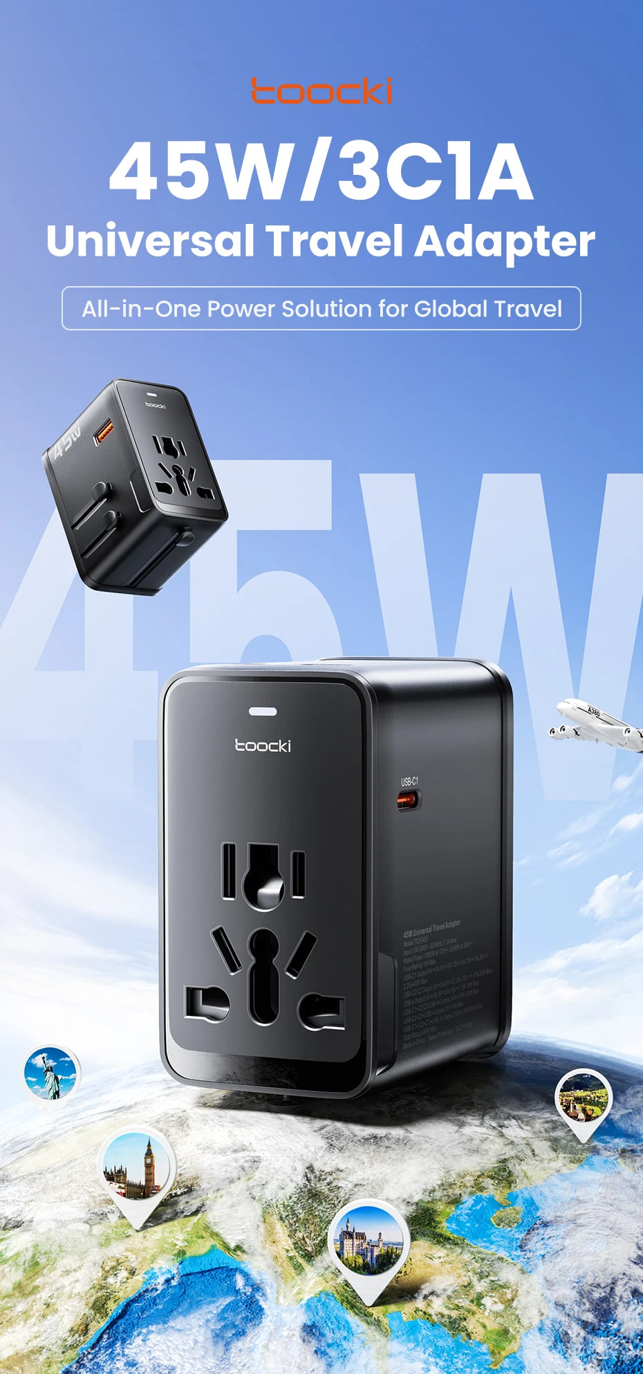 Premium 45W GaN Universal Travel Adapter