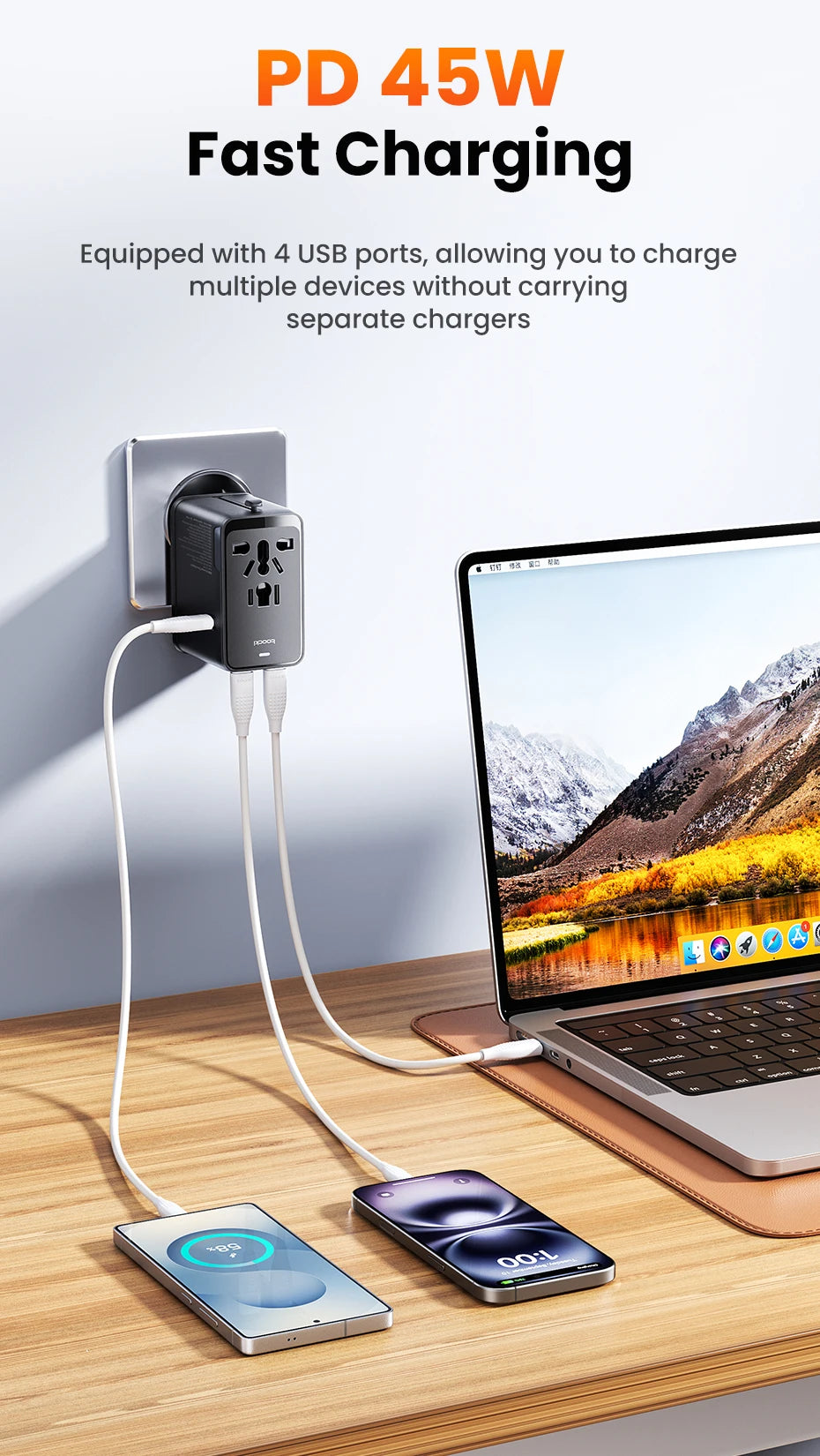 Premium 45W GaN Universal Travel Adapter