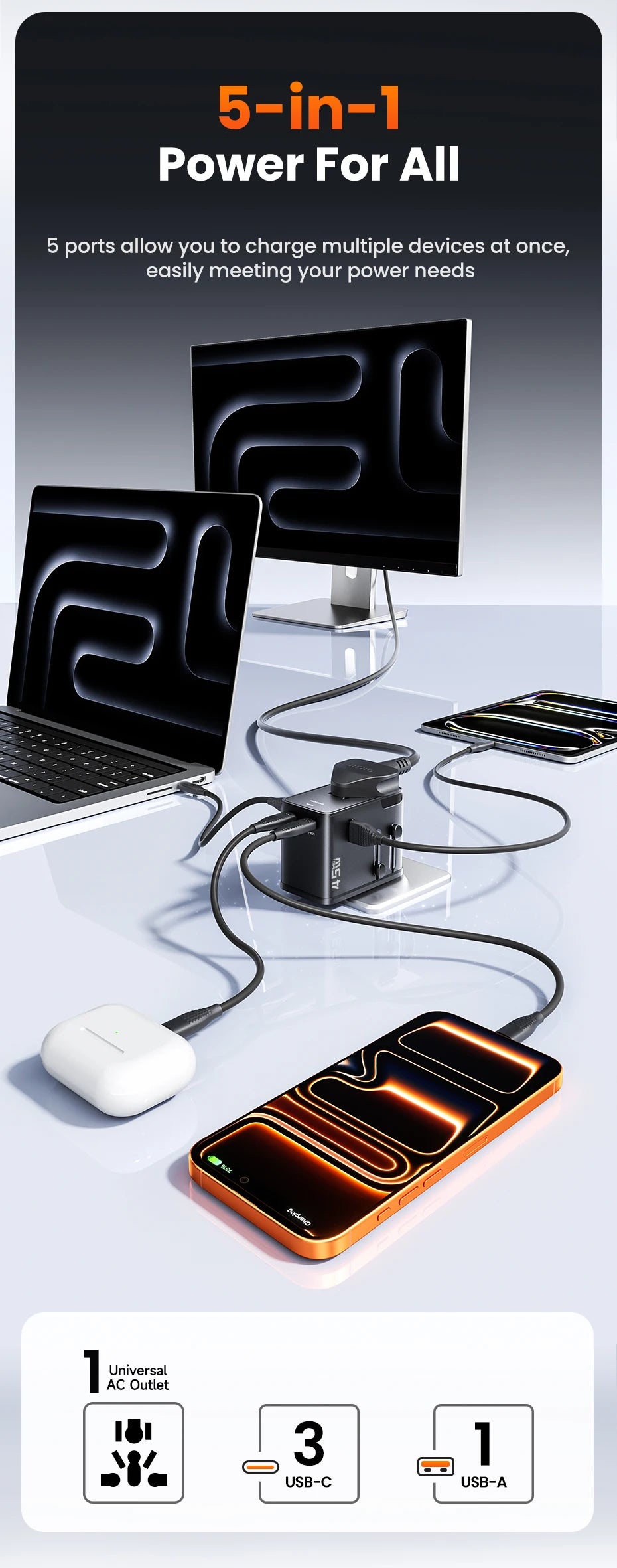 Premium 45W GaN Universal Travel Adapter